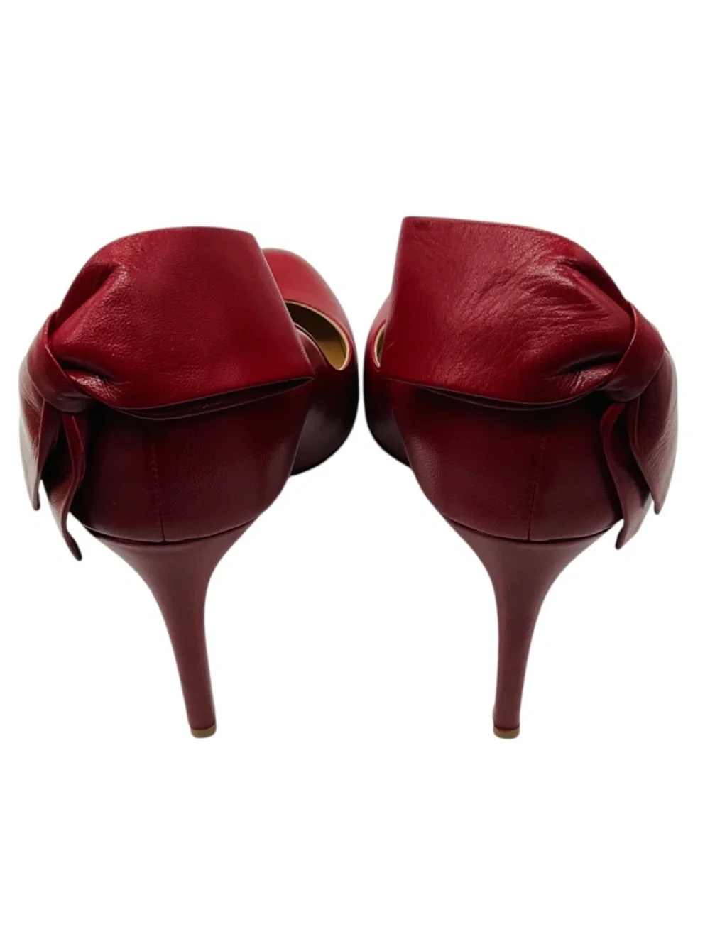 VALENTINO RED ROUND TOE LEATHER PUMPS WITH BOW DETAIL
